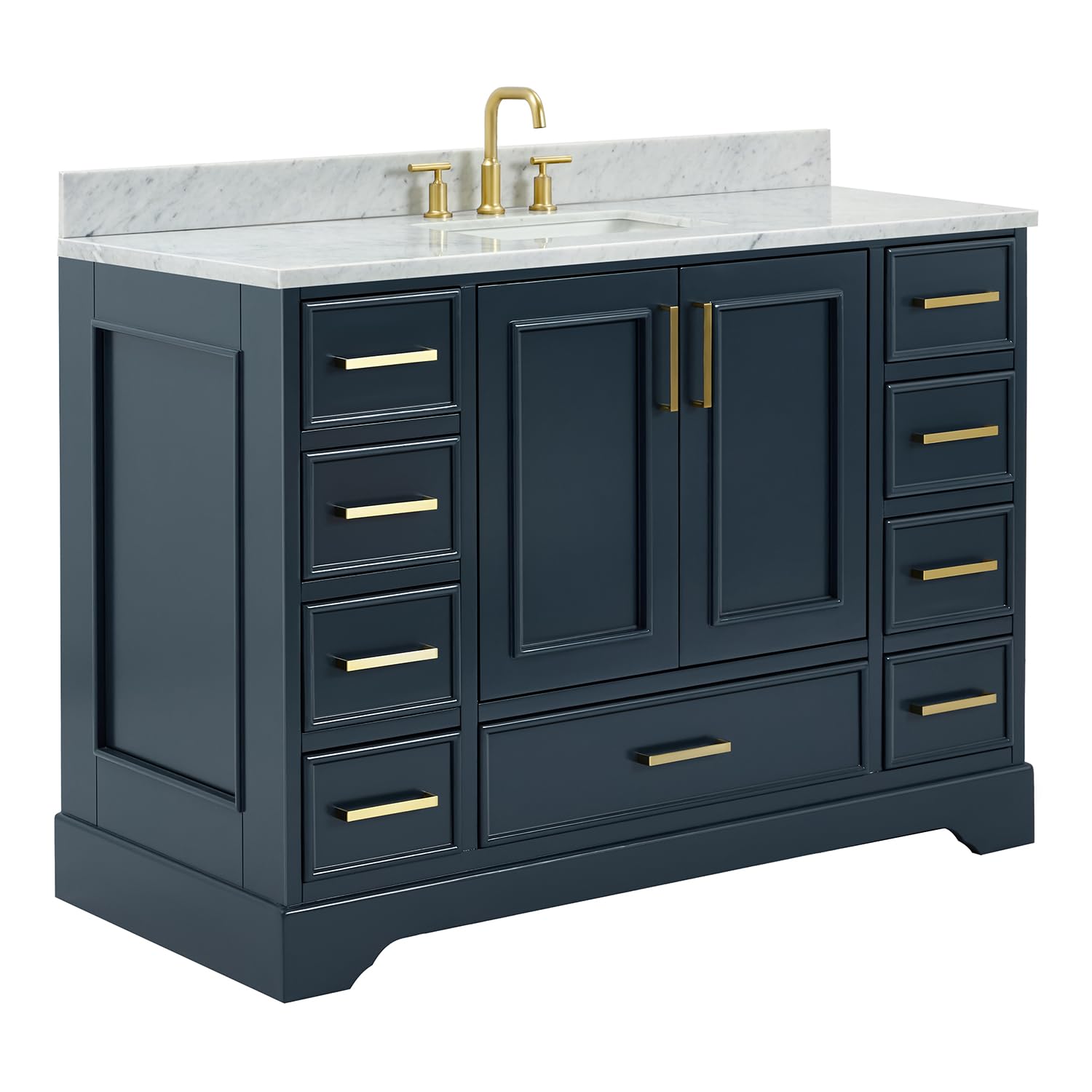 ARIEL Stafford 48-inch Bathroom Vanity with Sink,Solid Wood, 0.75-inch Italian Carrara Marble Countertop, Single Rectangular Porcelain Sink, 2 Soft Closing Doors, 9 Dovetail Drawers, Midnight Blue - Image 8