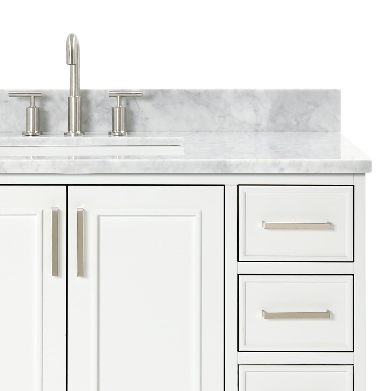 ARIEL Stafford 48-inch Bathroom Vanity with Sink,Solid Wood, 0.75-inch Italian Carrara Marble Countertop, Single Rectangular Porcelain Sink, 2 Soft Closing Doors, 9 Dovetail Drawers, White - Image 14