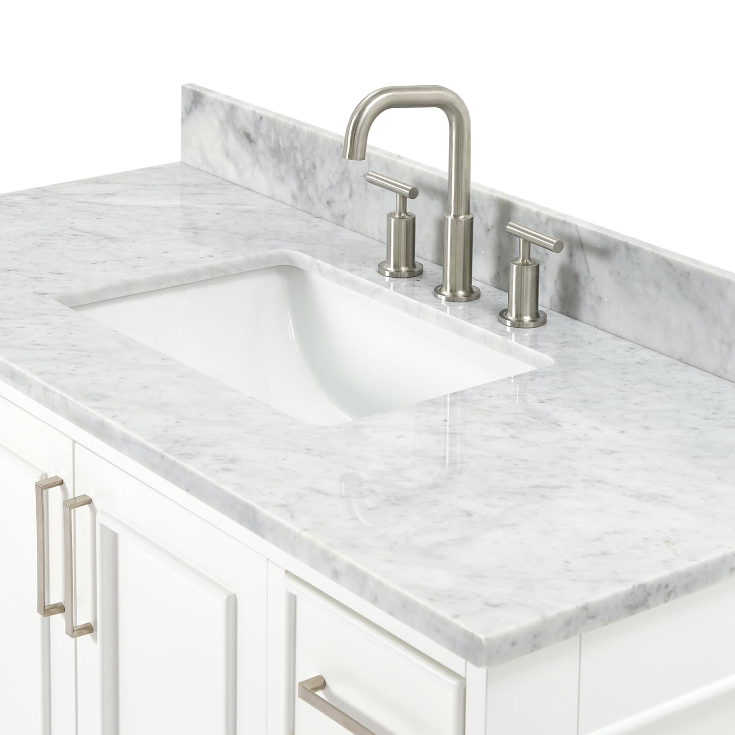 ARIEL Stafford 48-inch Bathroom Vanity with Sink,Solid Wood, 0.75-inch Italian Carrara Marble Countertop, Single Rectangular Porcelain Sink, 2 Soft Closing Doors, 9 Dovetail Drawers, White - Image 15