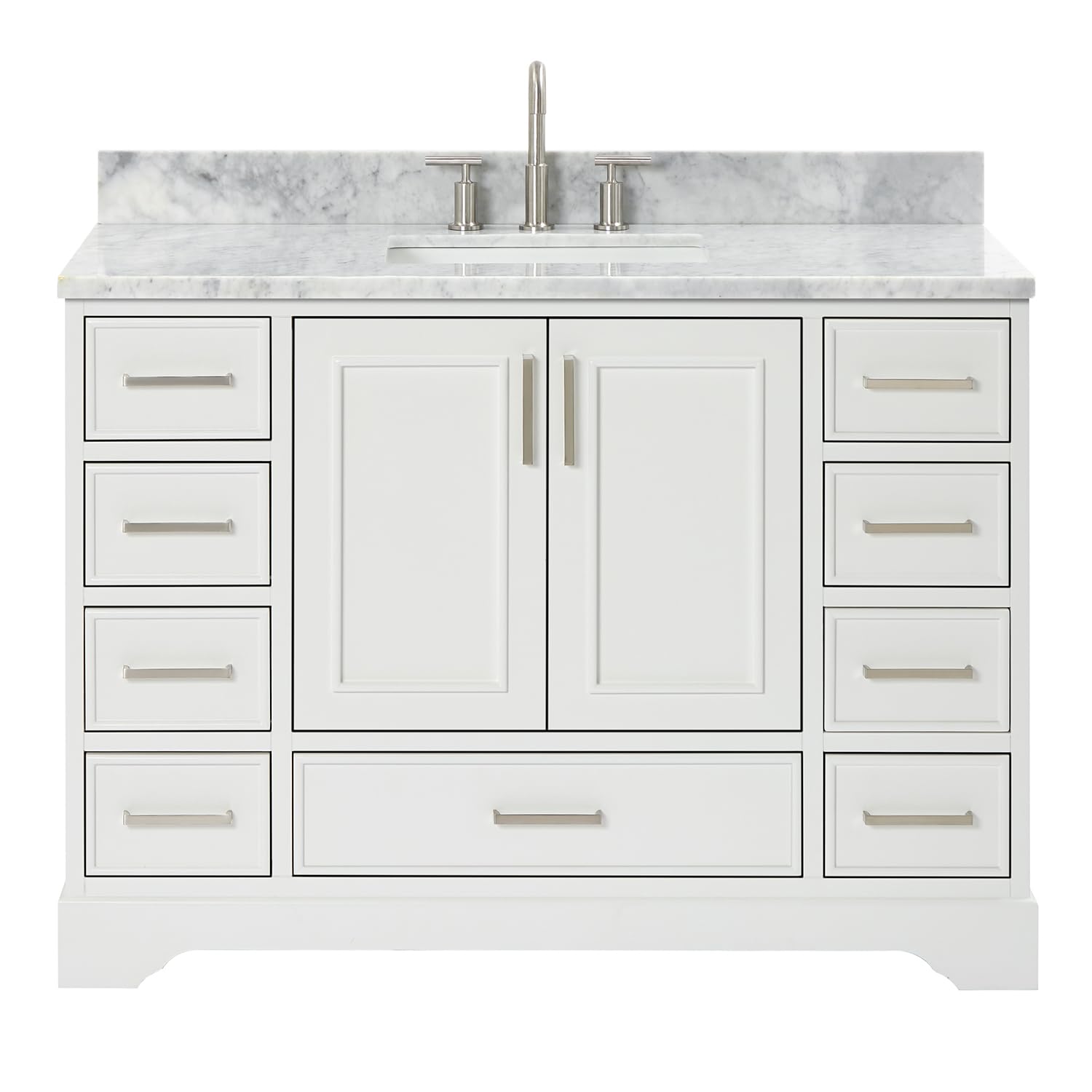 ARIEL Stafford 48-inch Bathroom Vanity with Sink,Solid Wood, 0.75-inch Italian Carrara Marble Countertop, Single Rectangular Porcelain Sink, 2 Soft Closing Doors, 9 Dovetail Drawers, White - Image 5