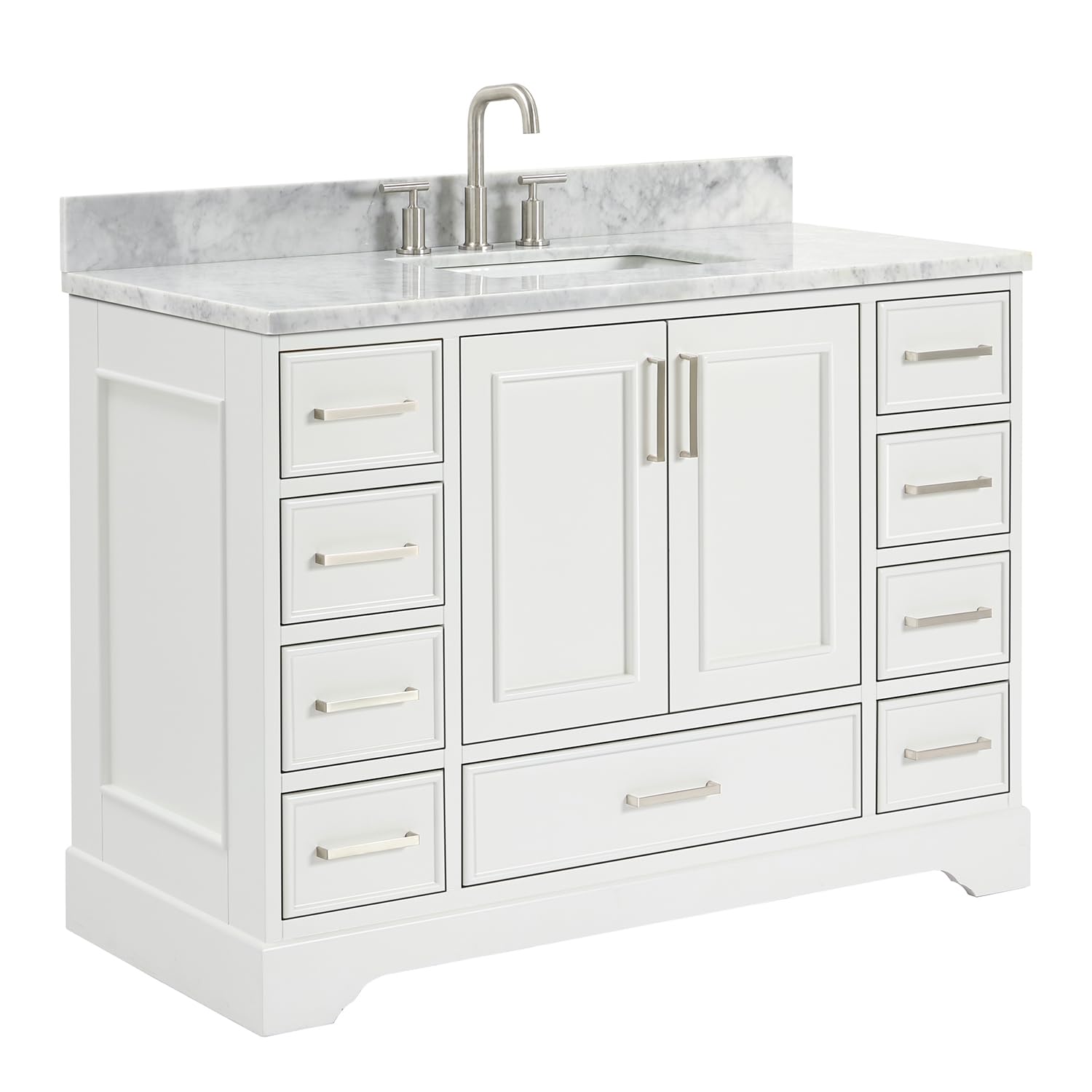 ARIEL Stafford 48-inch Bathroom Vanity with Sink,Solid Wood, 0.75-inch Italian Carrara Marble Countertop, Single Rectangular Porcelain Sink, 2 Soft Closing Doors, 9 Dovetail Drawers, White - Image 8
