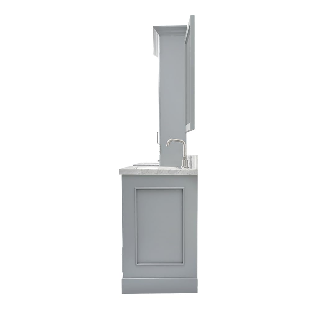 ARIEL Stafford 84-inch Bathroom Vanity with Sink,Solid Wood, 1.5-inch Italian Carrara Marble Countertop, Double Rectangular Porcelain Sink, 5 Soft Closing Doors, 6 Dovetail Drawers, Grey - Image 10