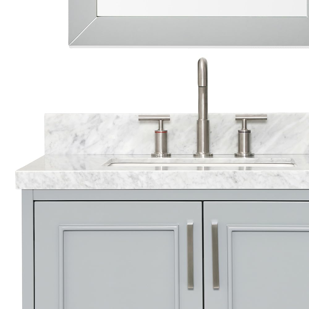 ARIEL Stafford 84-inch Bathroom Vanity with Sink,Solid Wood, 1.5-inch Italian Carrara Marble Countertop, Double Rectangular Porcelain Sink, 5 Soft Closing Doors, 6 Dovetail Drawers, Grey - Image 15