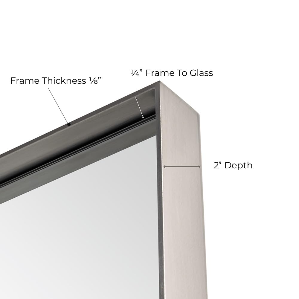 ARIEL Stainless Steel Frame Wall Mirror 20" x 30" inch, Premium Silver Backed Floating Glass Panel, Distortion Free, 2" Deep Set Frame, Square Corners, Vertical & Horizontal Hanging - Brushed Nickel - Image 3