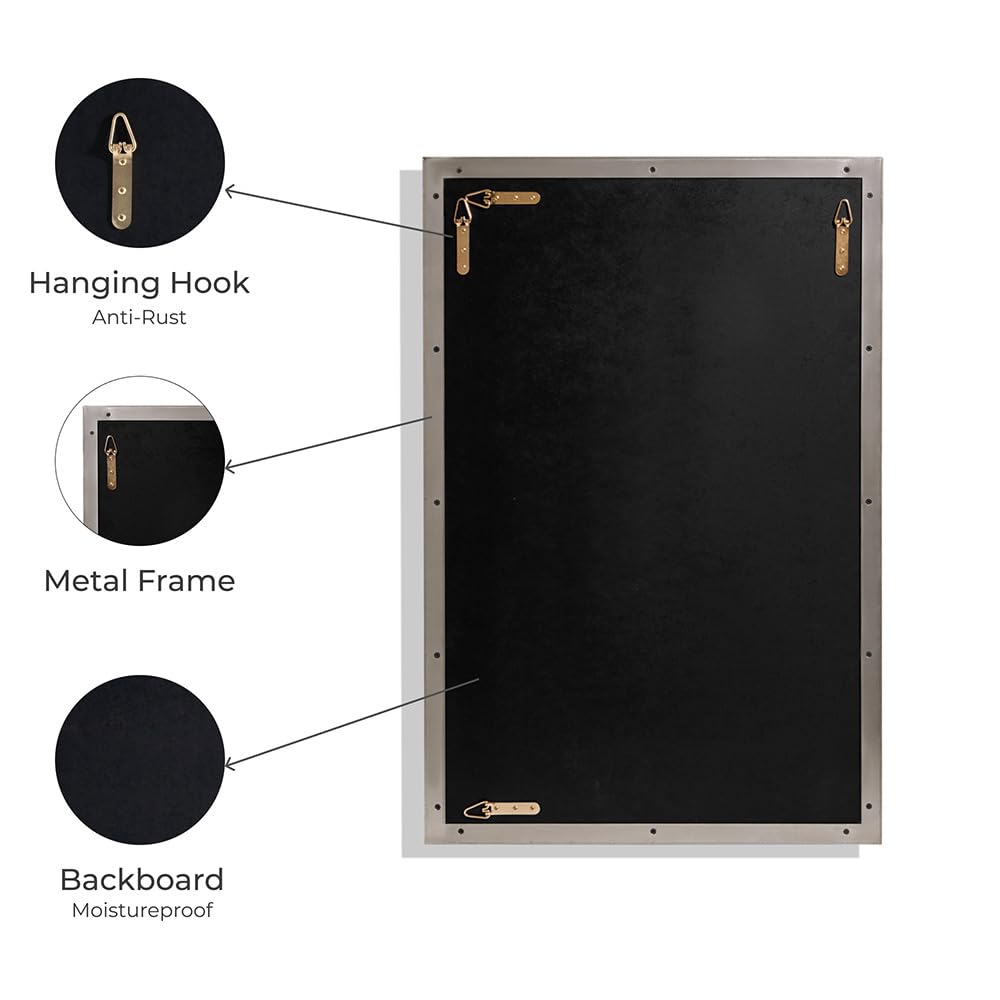 ARIEL Stainless Steel Frame Wall Mirror 20" x 30" inch, Premium Silver Backed Floating Glass Panel, Distortion Free, 2" Deep Set Frame, Square Corners, Vertical & Horizontal Hanging - Brushed Nickel - Image 4