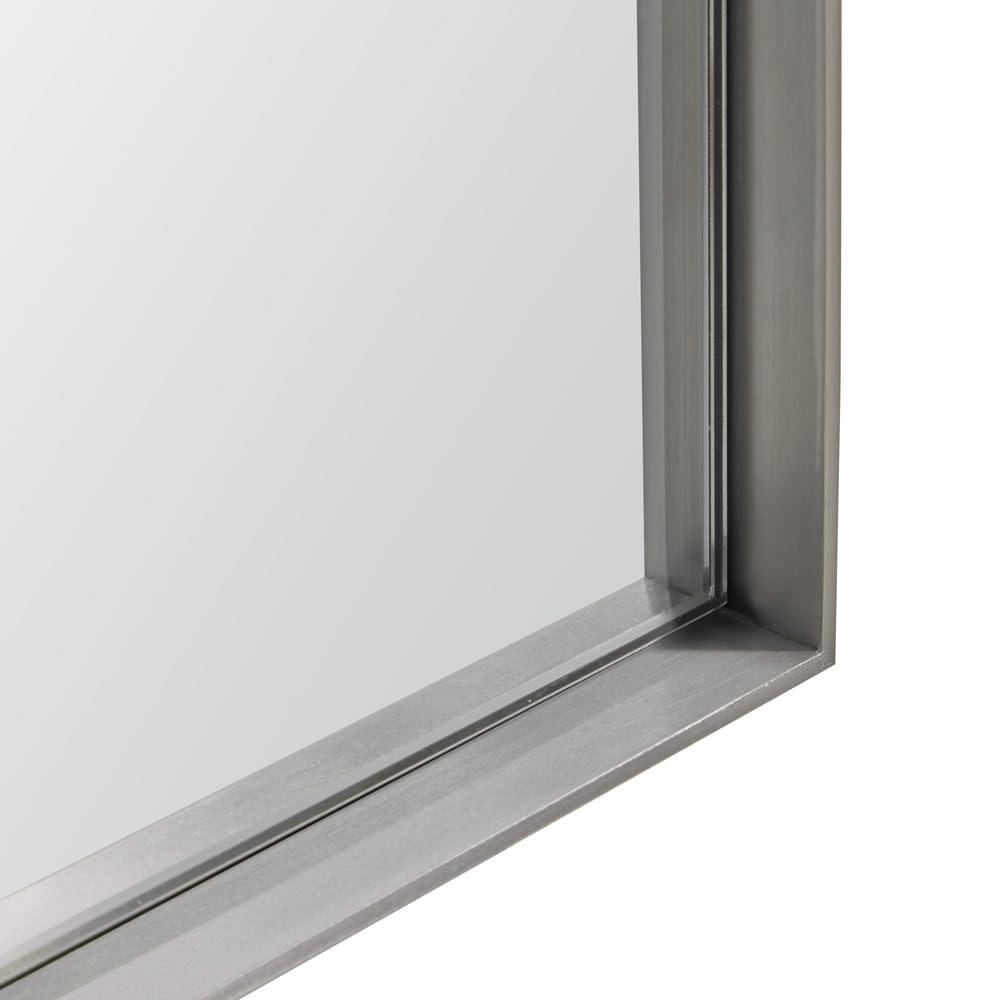ARIEL Stainless Steel Frame Wall Mirror 20" x 30" inch, Premium Silver Backed Floating Glass Panel, Distortion Free, 2" Deep Set Frame, Square Corners, Vertical & Horizontal Hanging - Brushed Nickel - Image 5