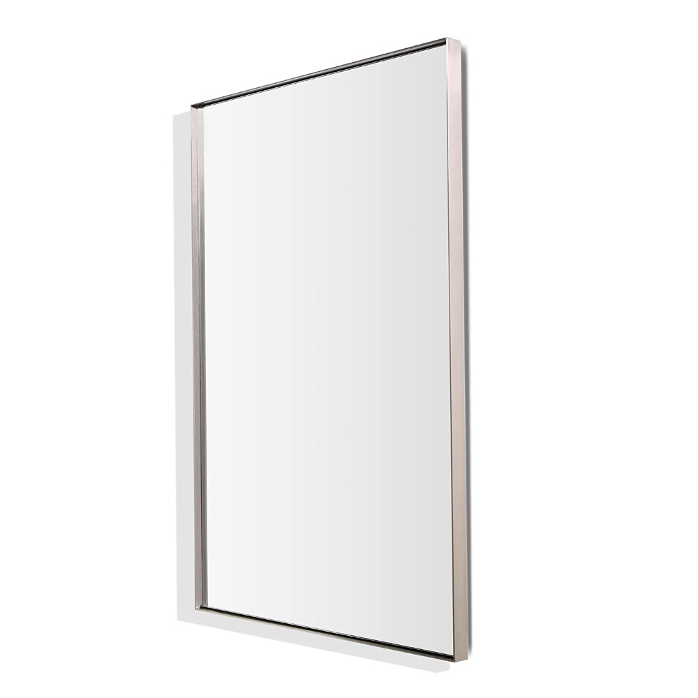 ARIEL Stainless Steel Frame Wall Mirror 20" x 30" inch, Premium Silver Backed Floating Glass Panel, Distortion Free, 2" Deep Set Frame, Square Corners, Vertical & Horizontal Hanging - Brushed Nickel - Image 6