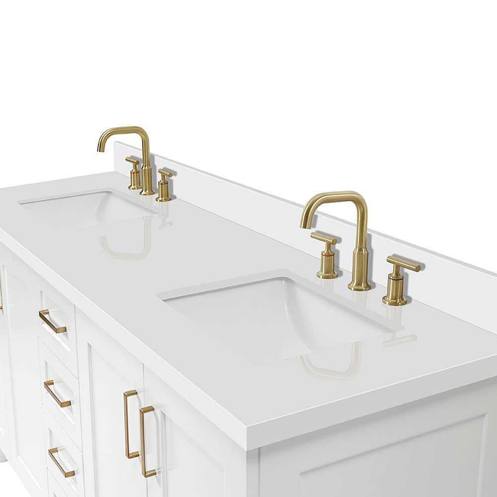 ARIEL Taylor 72-inch Bathroom Vanity with Sink,Solid Wood, 1.5-inch Pure White Quartz Countertop & Backsplash, Double Rectangular Porcelain Sink, 4 Soft Closing Doors, 6 Dovetail Drawers, White - Image 15