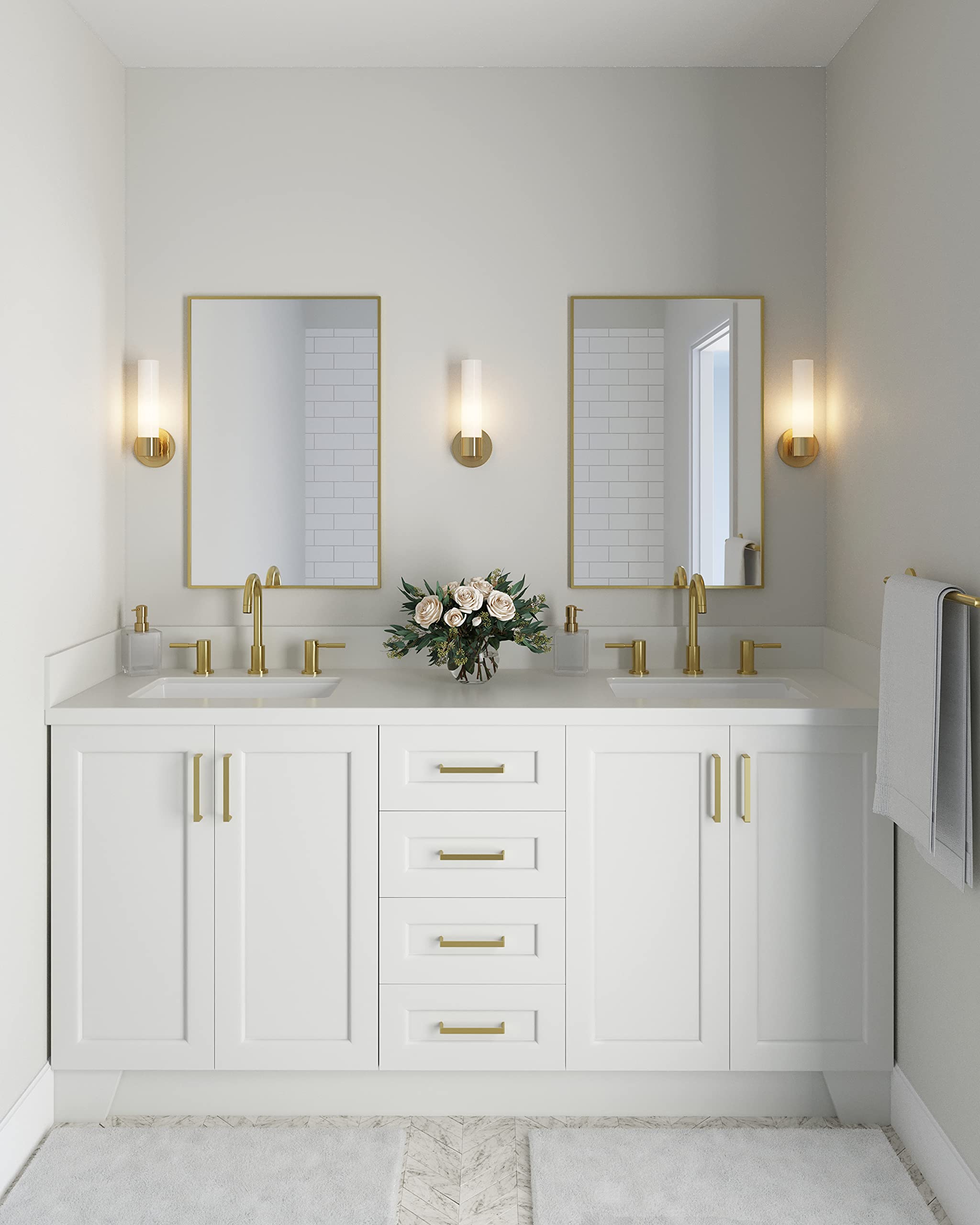ARIEL Taylor 72-inch Bathroom Vanity with Sink,Solid Wood, 1.5-inch Pure White Quartz Countertop & Backsplash, Double Rectangular Porcelain Sink, 4 Soft Closing Doors, 6 Dovetail Drawers, White - Image 4