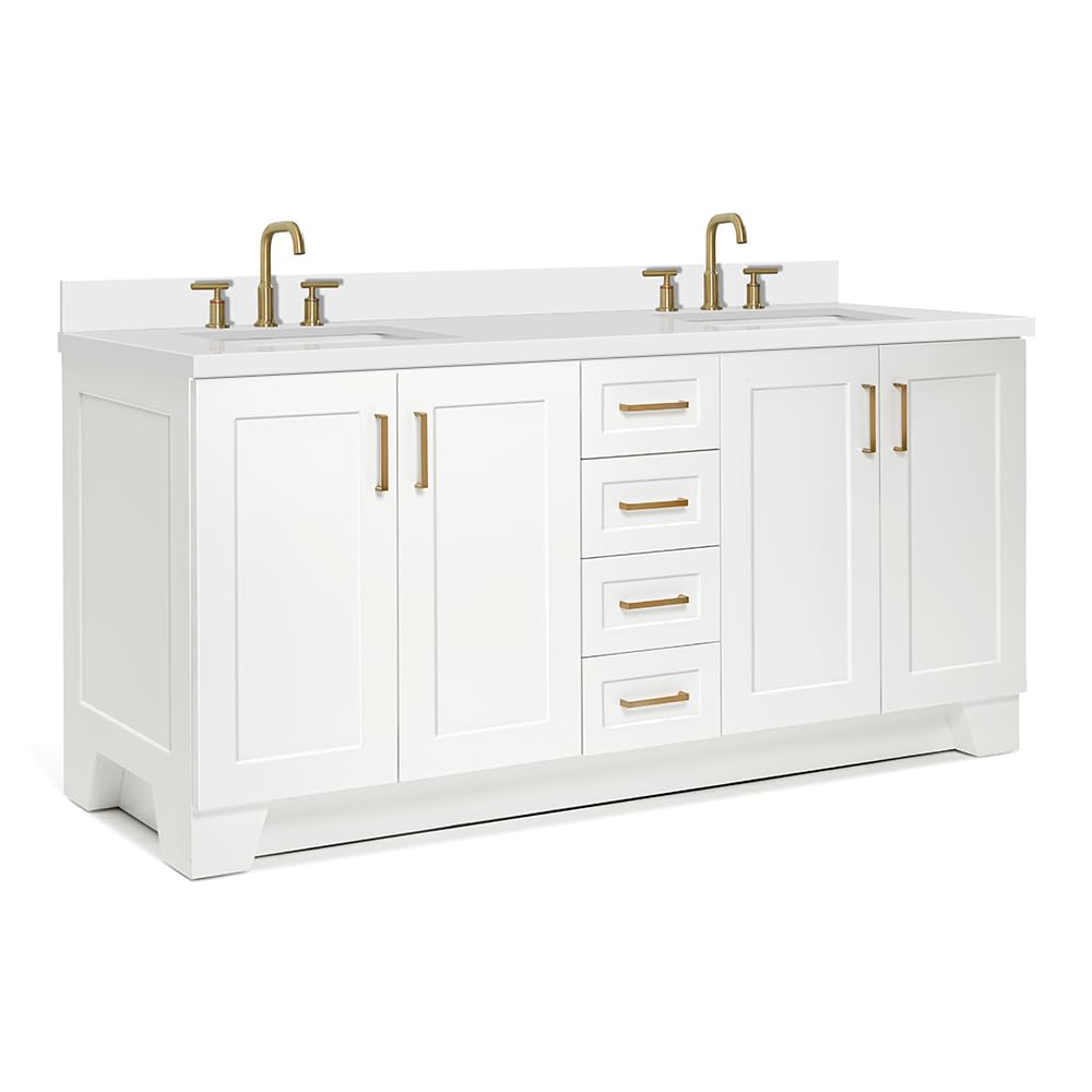 ARIEL Taylor 72-inch Bathroom Vanity with Sink,Solid Wood, 1.5-inch Pure White Quartz Countertop & Backsplash, Double Rectangular Porcelain Sink, 4 Soft Closing Doors, 6 Dovetail Drawers, White - Image 8