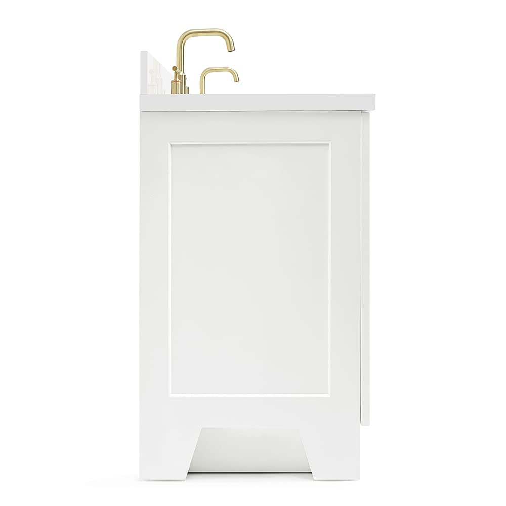 ARIEL Taylor 72-inch Bathroom Vanity with Sink,Solid Wood, 1.5-inch Pure White Quartz Countertop & Backsplash, Double Rectangular Porcelain Sink, 4 Soft Closing Doors, 6 Dovetail Drawers, White - Image 9